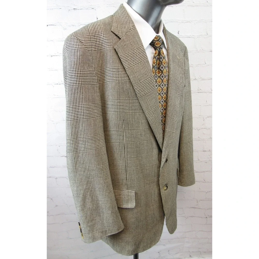 Tommy Hilfiger Sport Coat Gold & Black Houndstooth Plaid Size 44L
